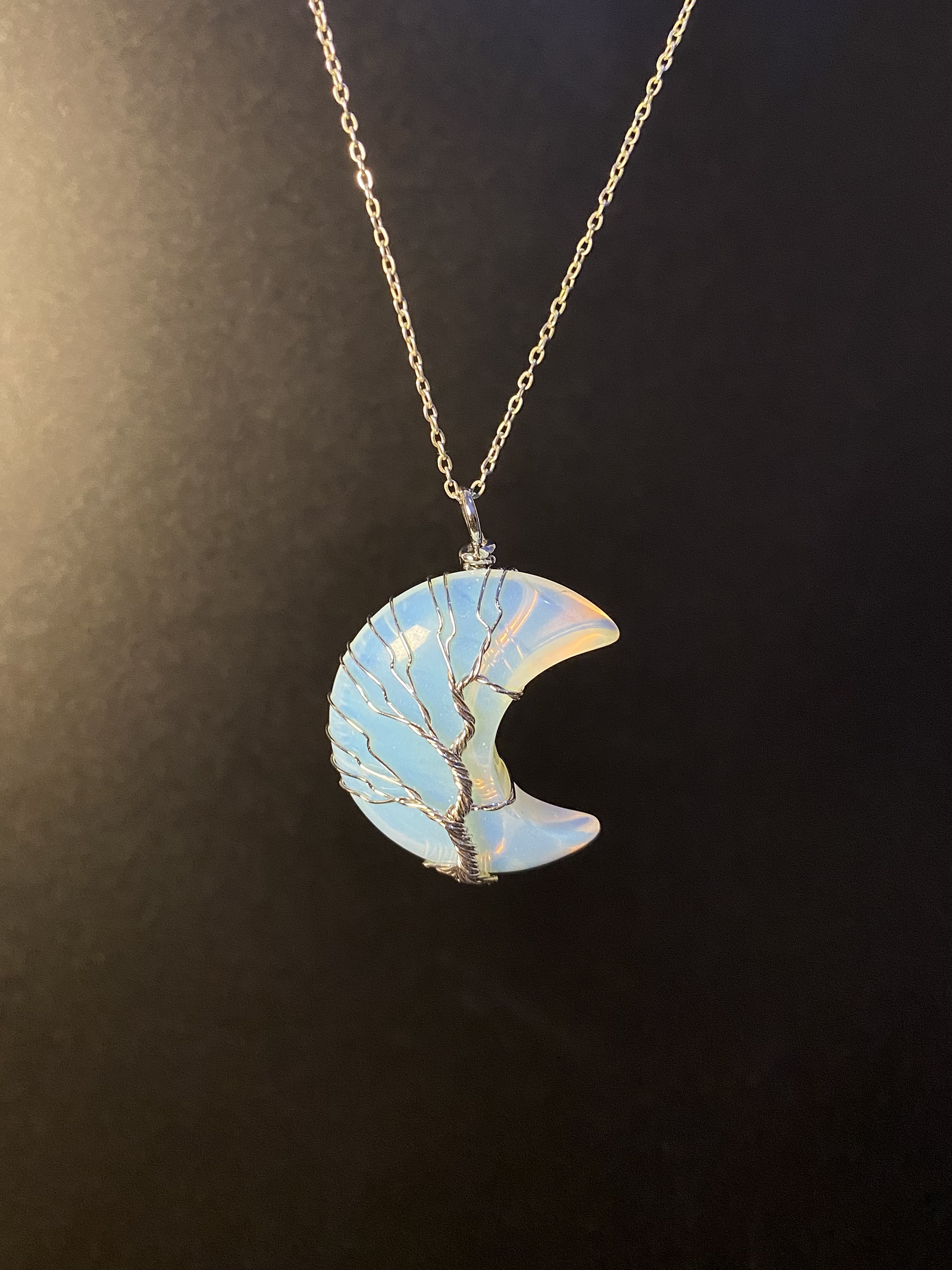 Moon Tree of Life Necklace – Handmade Opalite Crescent Crystal Pendant, Spiritual Jewelry for Women, 51–80cm - Image 2